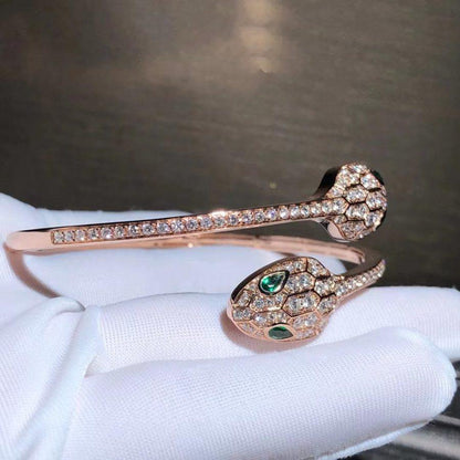 [Mystic]SERPENTI BRACELET PINK GOLD MALACHITE DIAMOND DOUBLE SNAKE