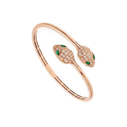 [Mystic]SERPENTI BRACELET PINK GOLD MALACHITE DIAMOND DOUBLE SNAKE