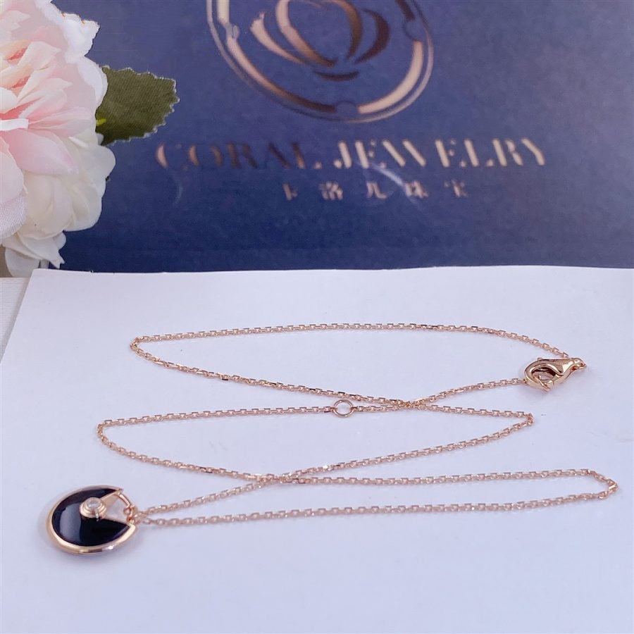 [Mystic]AMULETTE ROSE GOLD ONYX NECKLACE