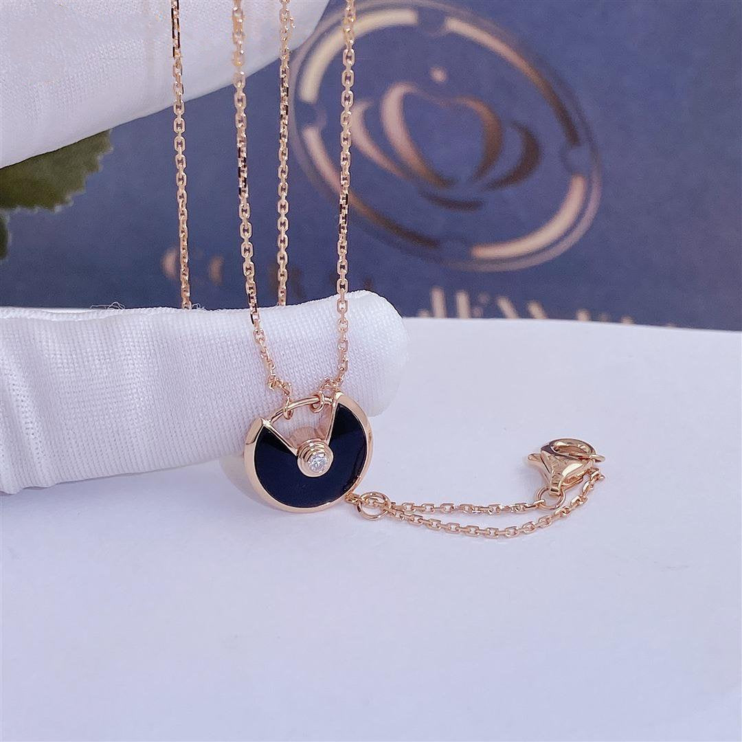 [Mystic]AMULETTE ROSE GOLD ONYX NECKLACE