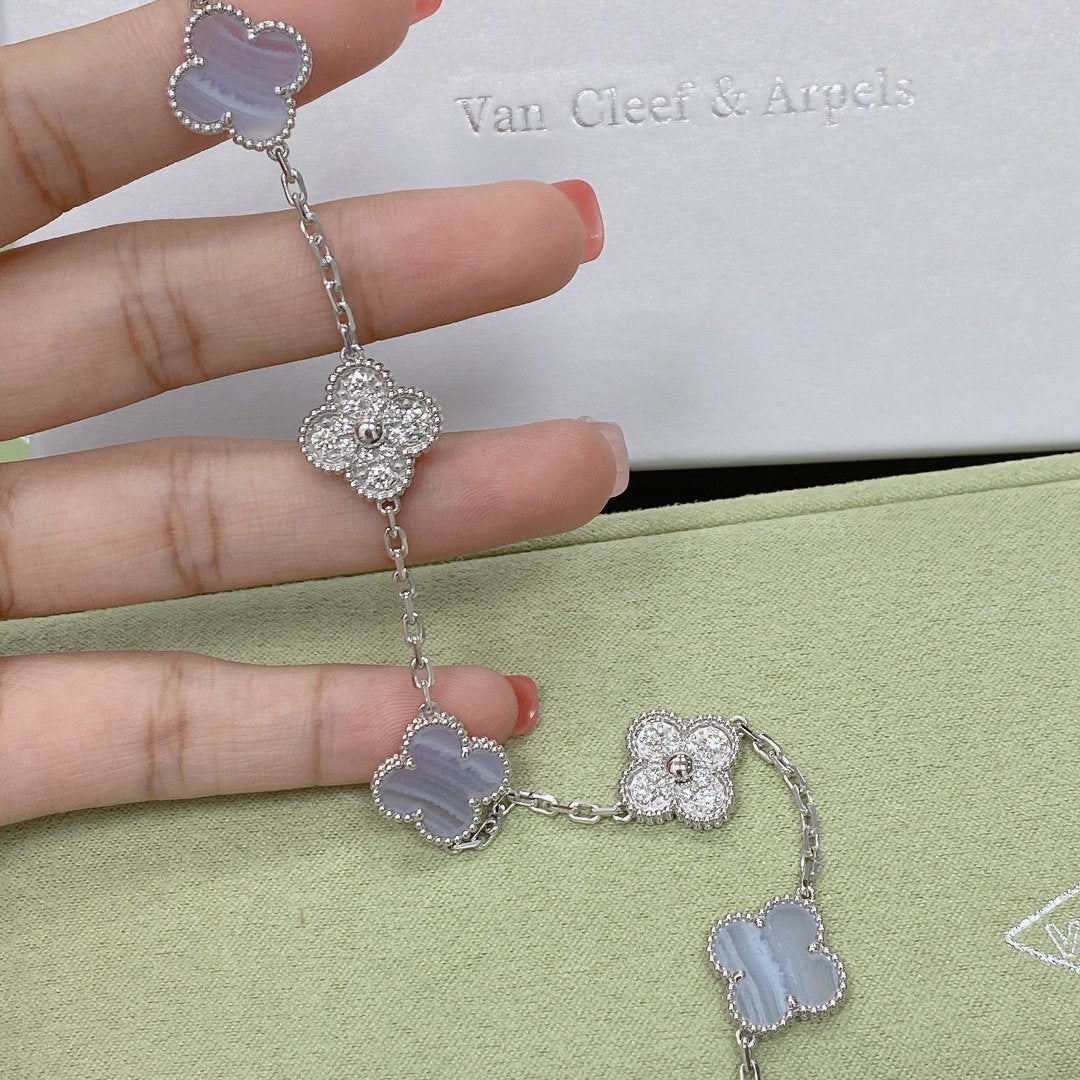 [Mystic]CLOVER  5 MOTIF DIAMOND PURPLE CHALCEDONY BRACELET SILVER