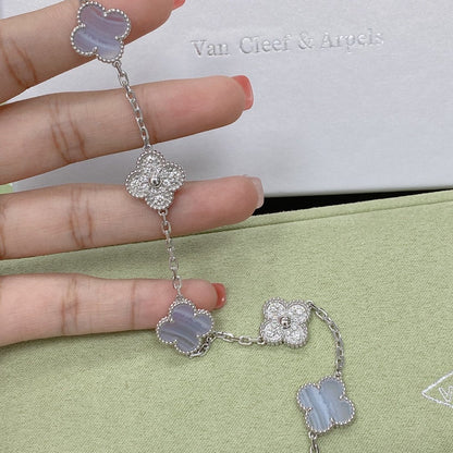 [Mystic]CLOVER  5 MOTIF DIAMOND PURPLE CHALCEDONY BRACELET SILVER