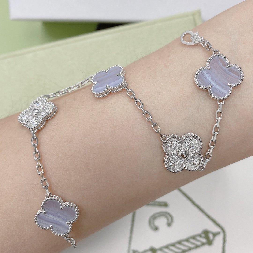 [Mystic]CLOVER  5 MOTIF DIAMOND PURPLE CHALCEDONY BRACELET SILVER