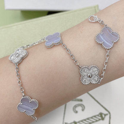 [Mystic]CLOVER  5 MOTIF DIAMOND PURPLE CHALCEDONY BRACELET SILVER