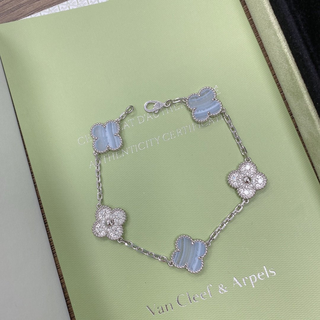 [Mystic]CLOVER  5 MOTIF DIAMOND PURPLE CHALCEDONY BRACELET SILVER
