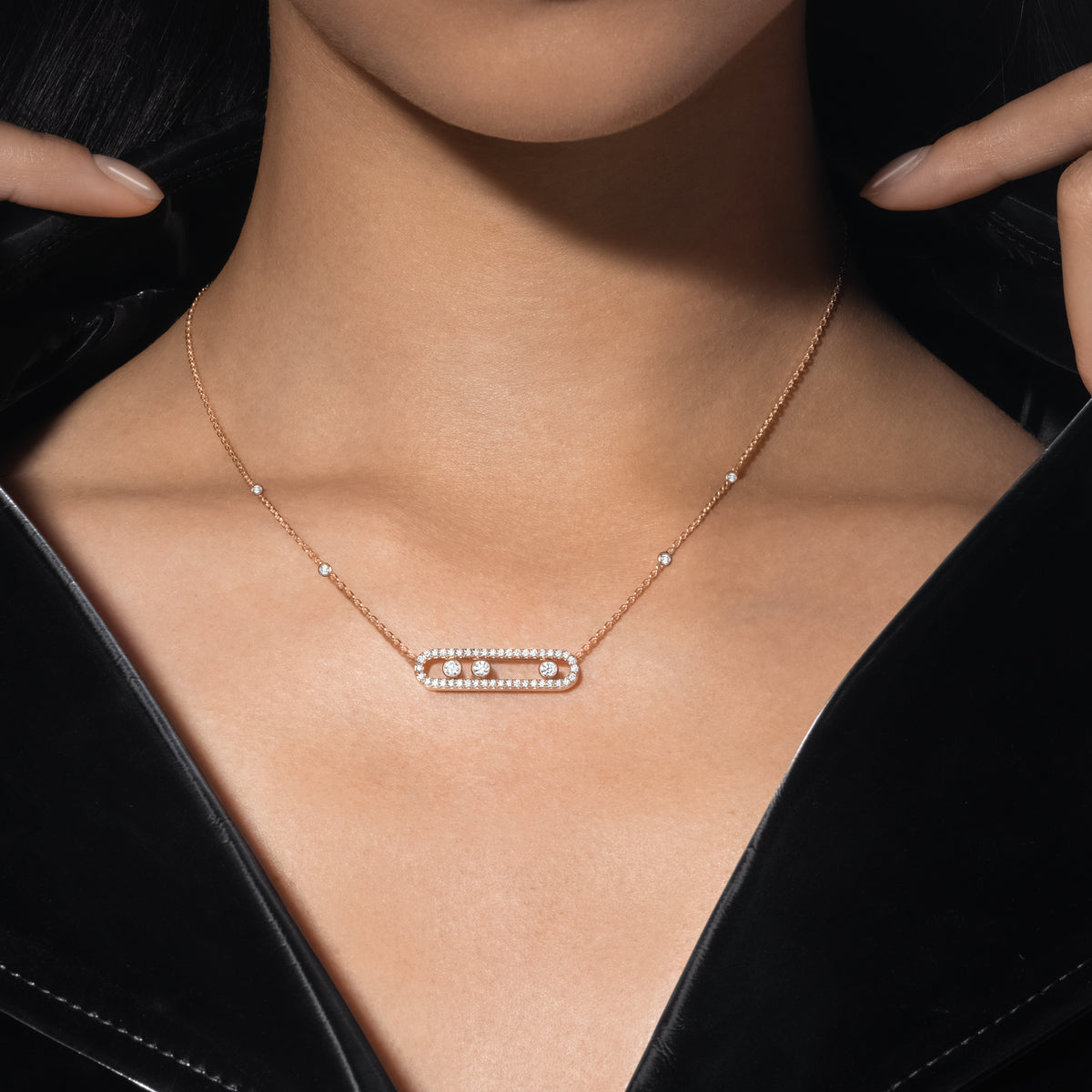 [Mystic JURI] Move Pave_ Rose Gold Diamond Necklace