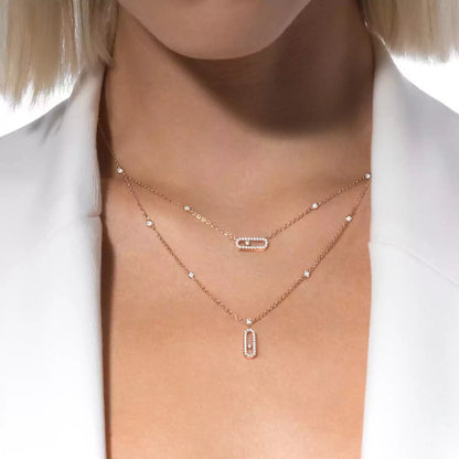 [Mystic JURI]2 Rows Rose Gold Diamond Pave_ Necklace Move Uno