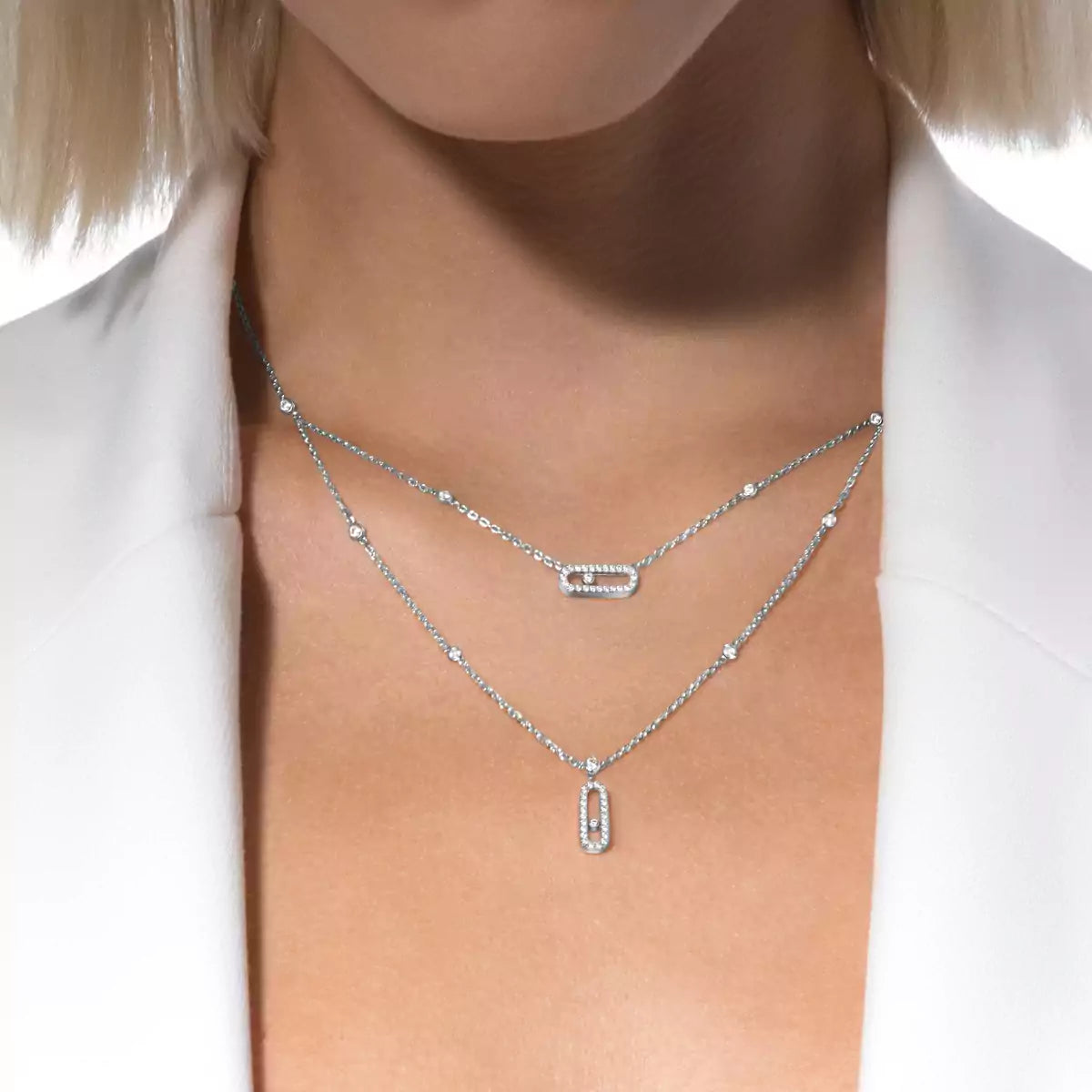 [Mystic JURI]2 Rows Rose Gold Diamond Pave_ Necklace Move Uno