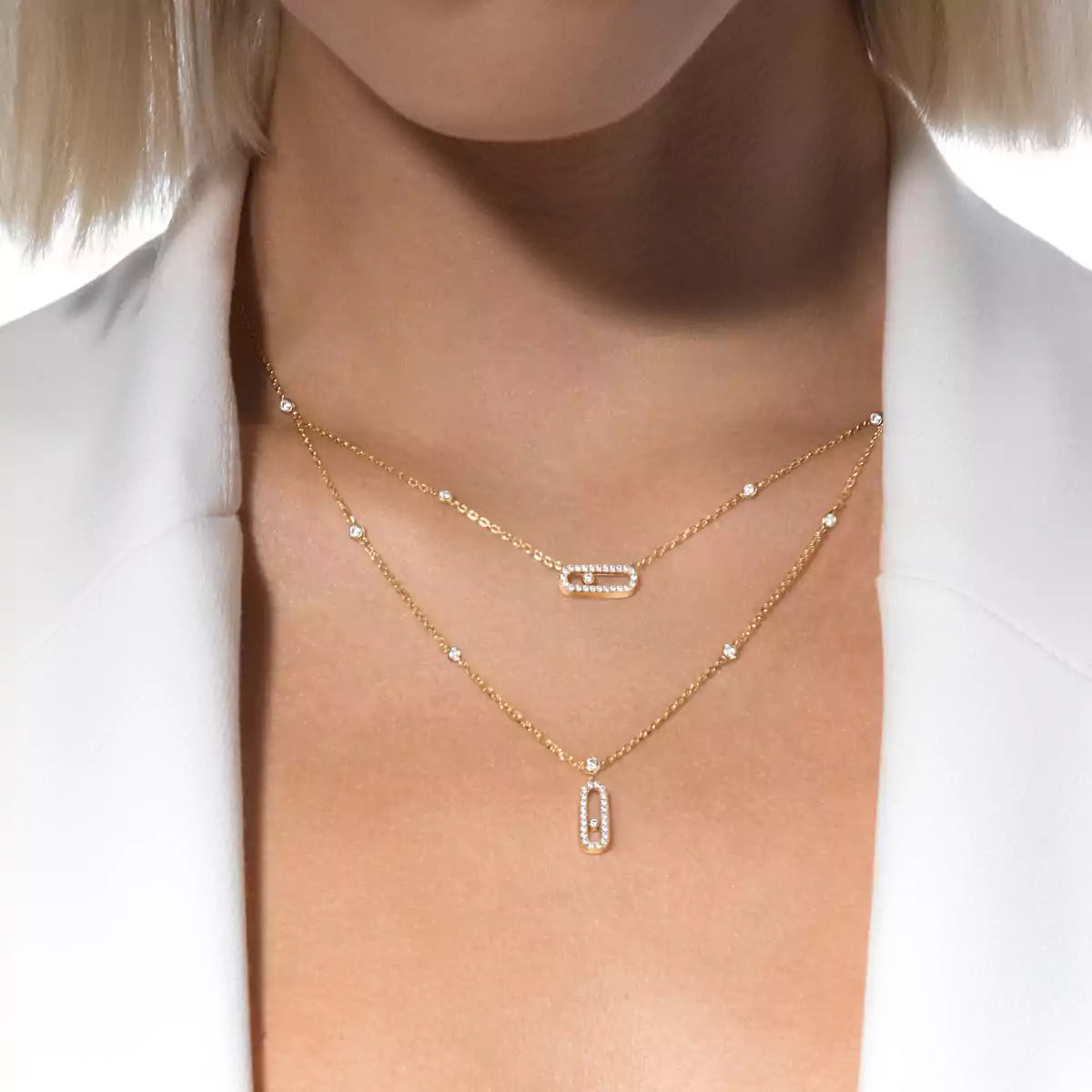 [Mystic JURI]2 Rows Rose Gold Diamond Pave_ Necklace Move Uno