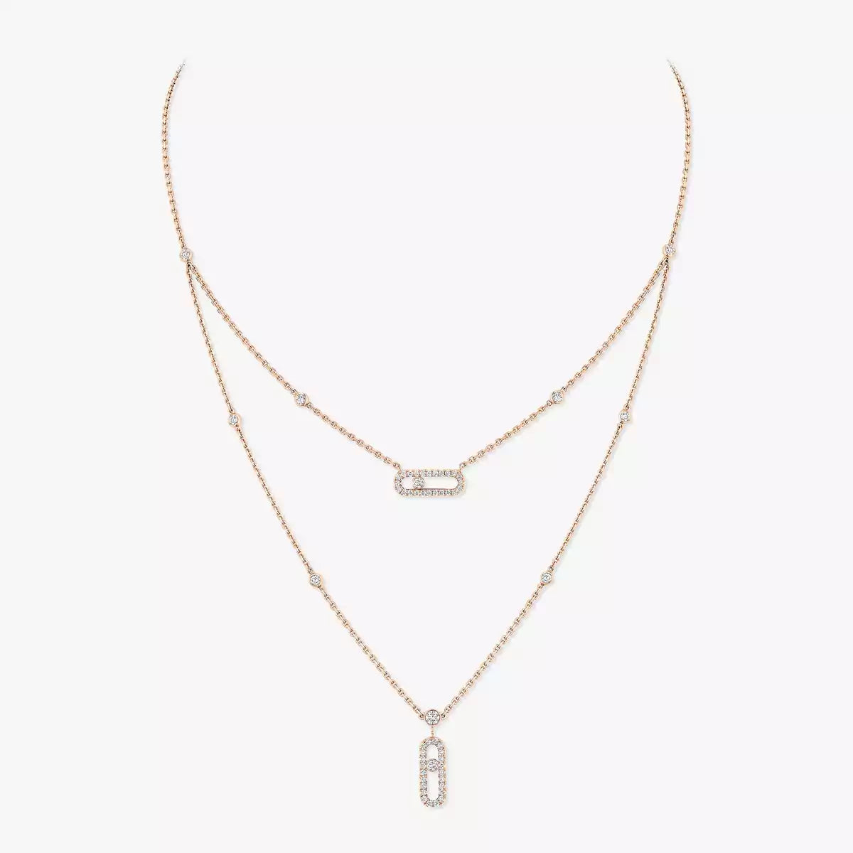 [Mystic JURI]2 Rows Rose Gold Diamond Pave_ Necklace Move Uno