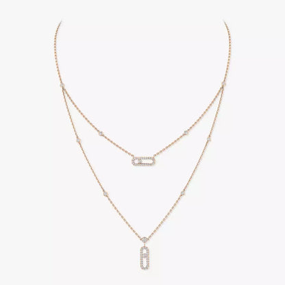 [Mystic JURI]2 Rows Rose Gold Diamond Pave_ Necklace Move Uno