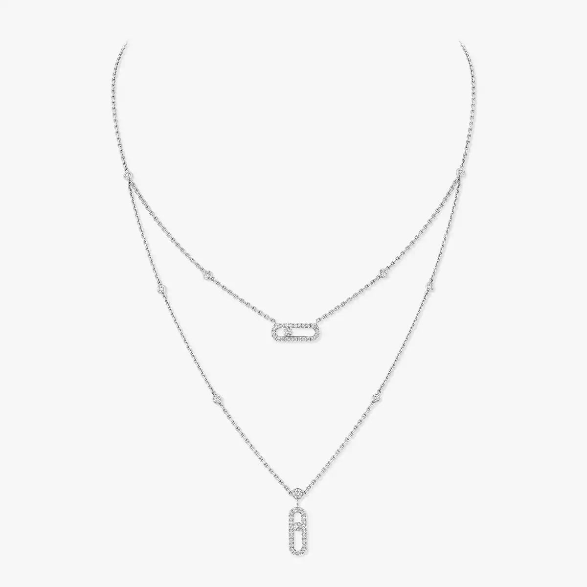 [Mystic JURI]2 Rows Rose Gold Diamond Pave_ Necklace Move Uno