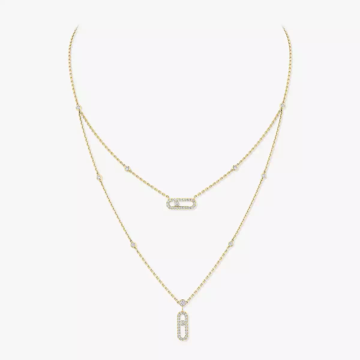 [Mystic JURI]2 Rows Rose Gold Diamond Pave_ Necklace Move Uno