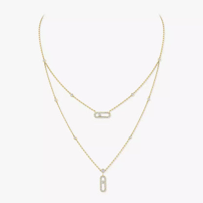 [Mystic JURI]2 Rows Rose Gold Diamond Pave_ Necklace Move Uno