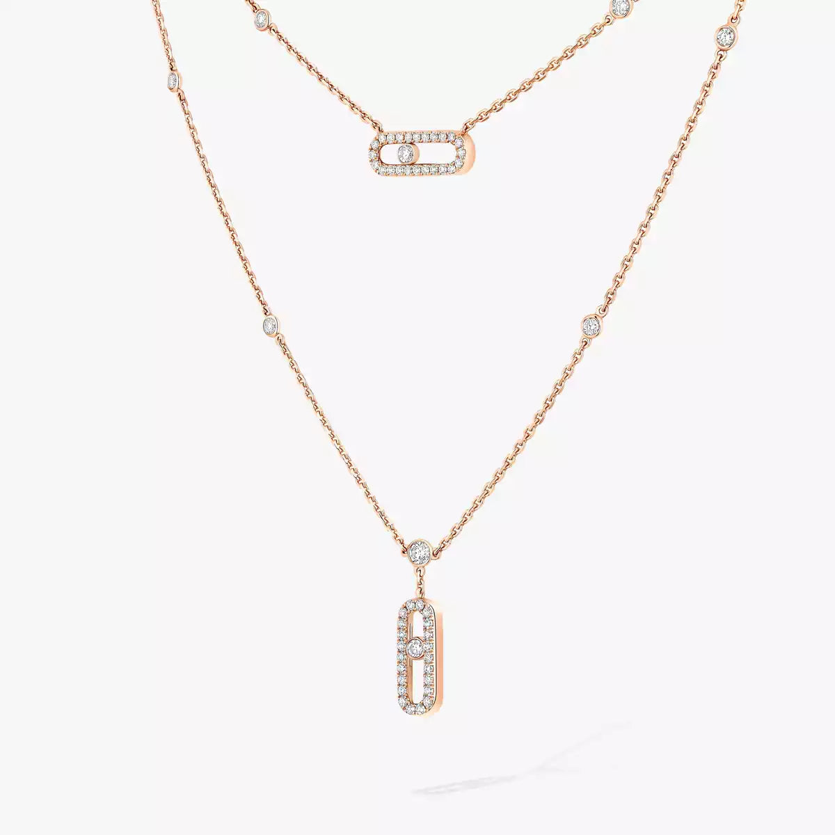 [Mystic JURI]2 Rows Rose Gold Diamond Pave_ Necklace Move Uno