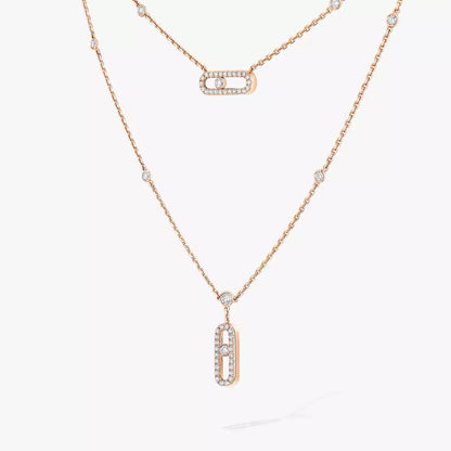 [Mystic JURI]2 Rows Rose Gold Diamond Pave_ Necklace Move Uno