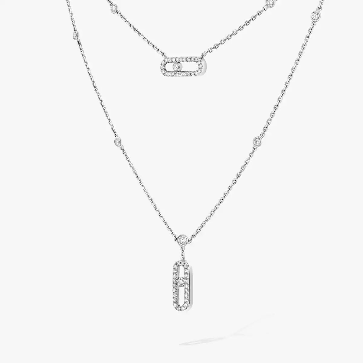 [Mystic JURI]2 Rows Rose Gold Diamond Pave_ Necklace Move Uno