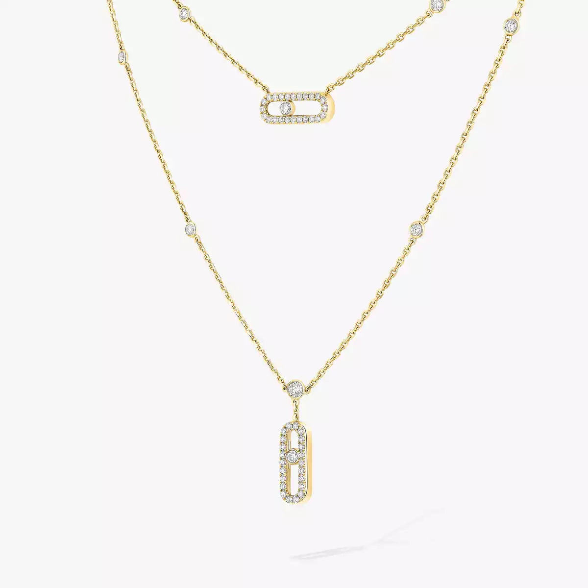 [Mystic JURI]2 Rows Rose Gold Diamond Pave_ Necklace Move Uno