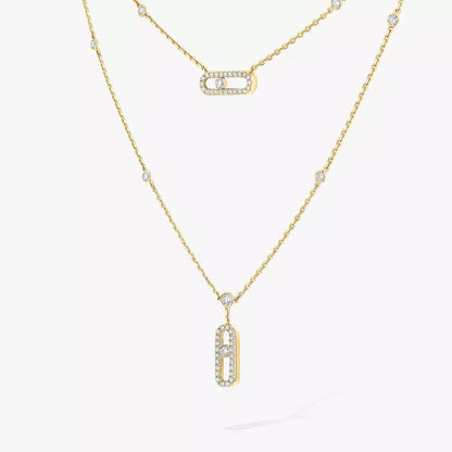 [Mystic JURI]2 Rows Rose Gold Diamond Pave_ Necklace Move Uno