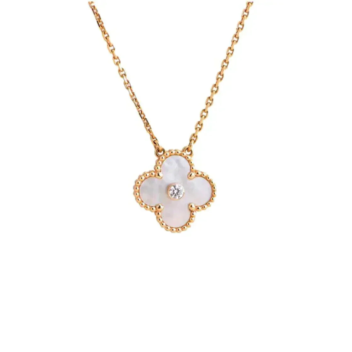 [Mystic]CLOVER 15MM DIAMOND WHITE FRITILLARIA NECKLACE