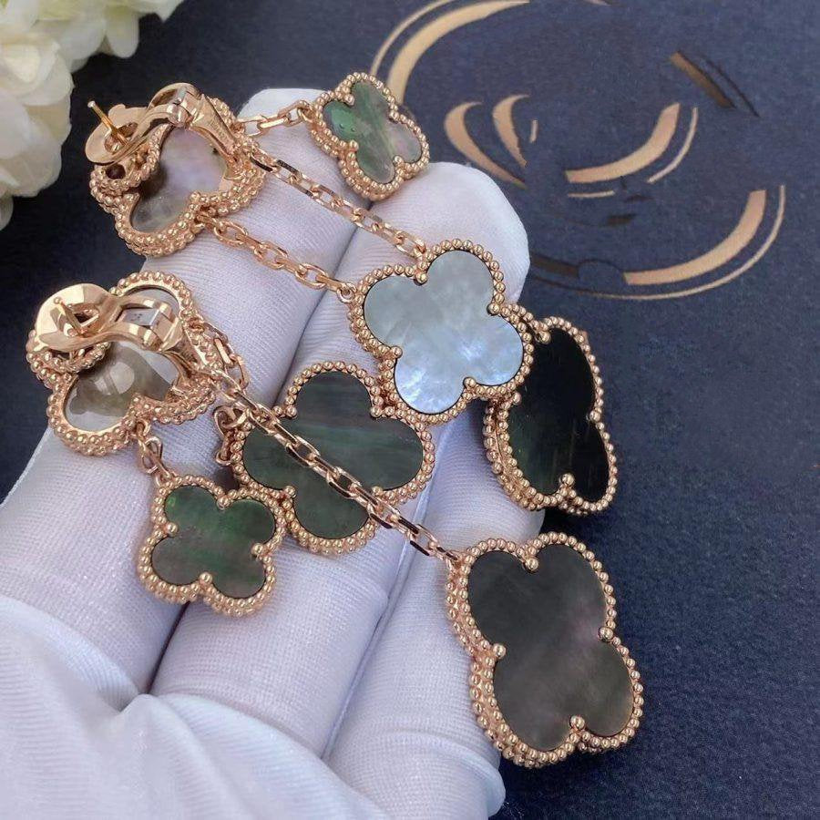 [Mystic]CLOVER EARRINGS DARK MOP 4 MOTIFS ROSE GOLD