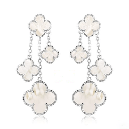 [Mystic]CLOVER EARRINGS WHITE MOP 4 MOTIFS SILVER