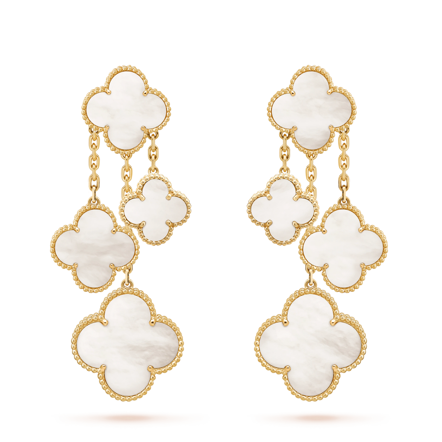 [Mystic]CLOVER EARRINGS WHITE MOP 4 MOTIFS GOLD
