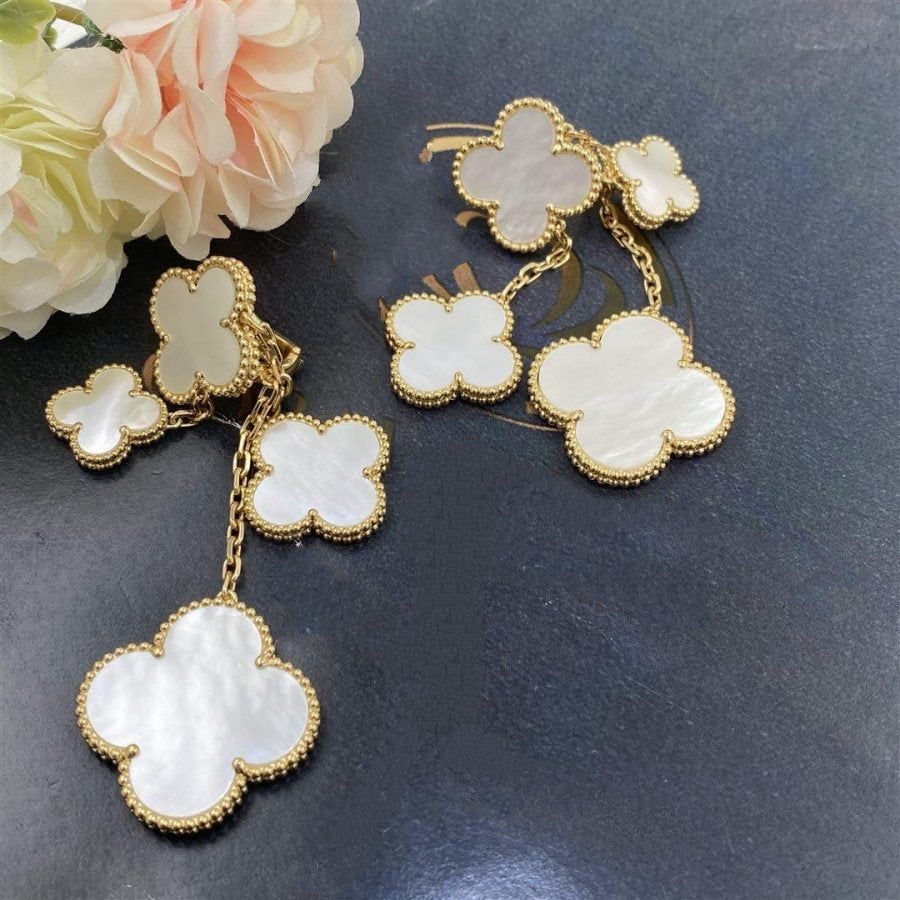 [Mystic]CLOVER EARRINGS WHITE MOP 4 MOTIFS GOLD