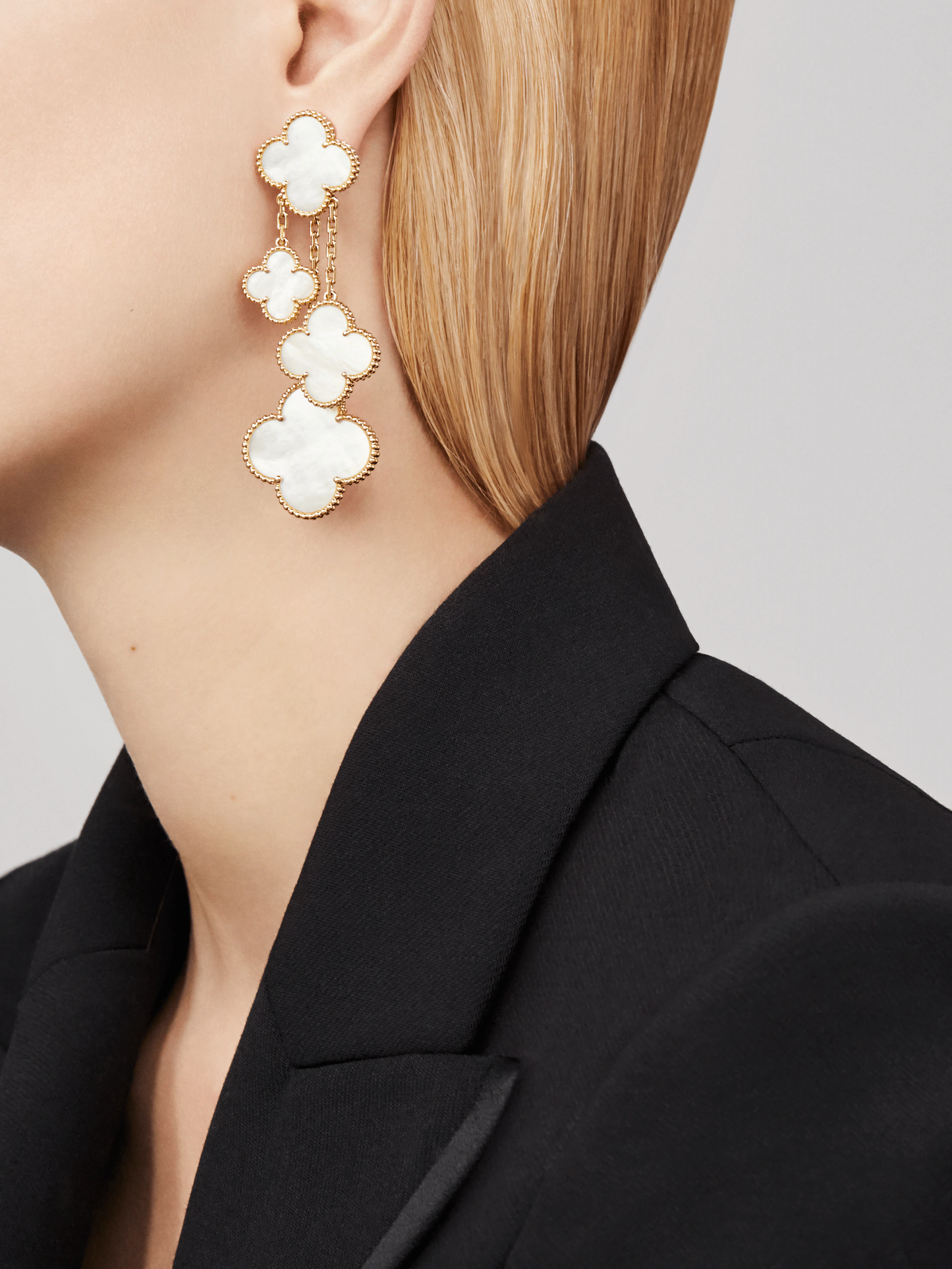 [Mystic]CLOVER EARRINGS WHITE MOP 4 MOTIFS GOLD