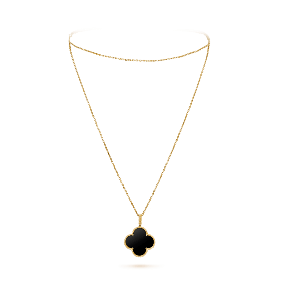 [Mystic]CLOVER 25MM GOLD ONYX BIG CLOVER NECKLACE