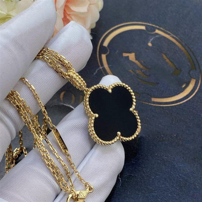 [Mystic]CLOVER 25MM GOLD ONYX BIG CLOVER NECKLACE