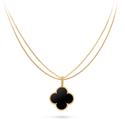 [Mystic]CLOVER 25MM GOLD ONYX BIG CLOVER NECKLACE