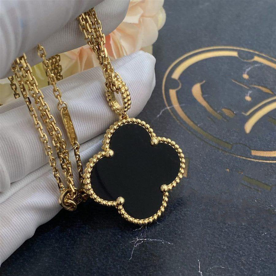 [Mystic]CLOVER 25MM GOLD ONYX BIG CLOVER NECKLACE