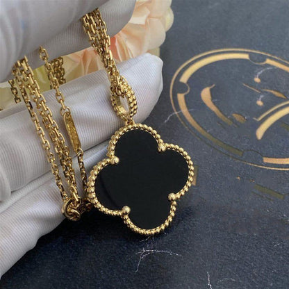 [Mystic]CLOVER 25MM GOLD ONYX BIG CLOVER NECKLACE