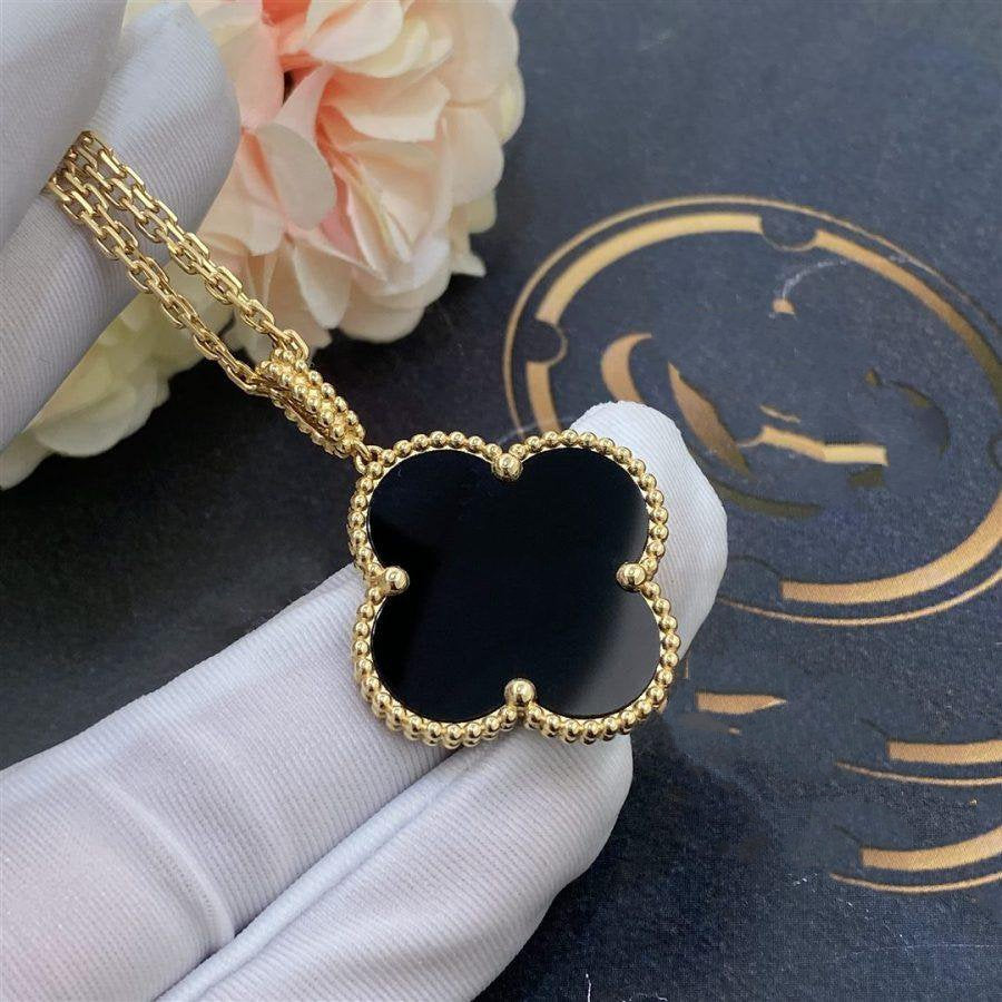 [Mystic]CLOVER 25MM GOLD ONYX BIG CLOVER NECKLACE