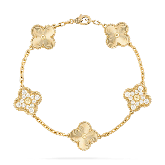 [Mystic]CLOVER BRACELET 5 MOTIFS GOLD DIAMOND