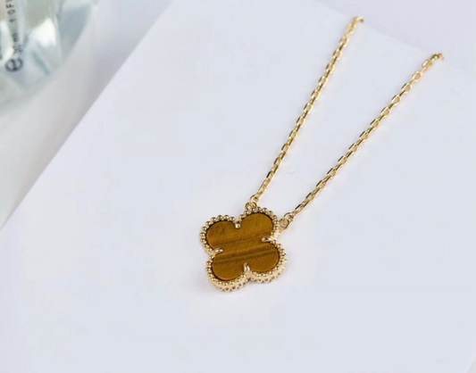 [Mystic]CLOVER 15MM TIGER'S EYS SINGLE FLOWER NECKLACE
