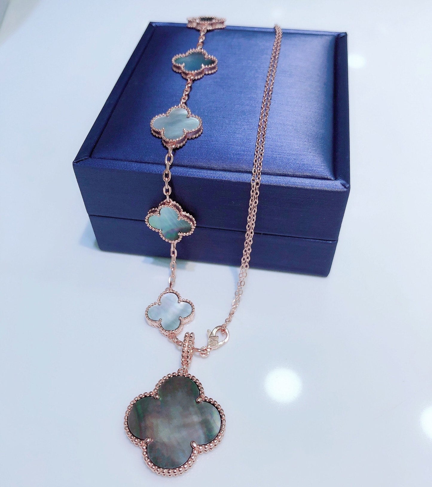 [Mystic]COMBINED BRACELET 5 MOTIFS AND NECKLACE DARK MOP ROSE GOLD