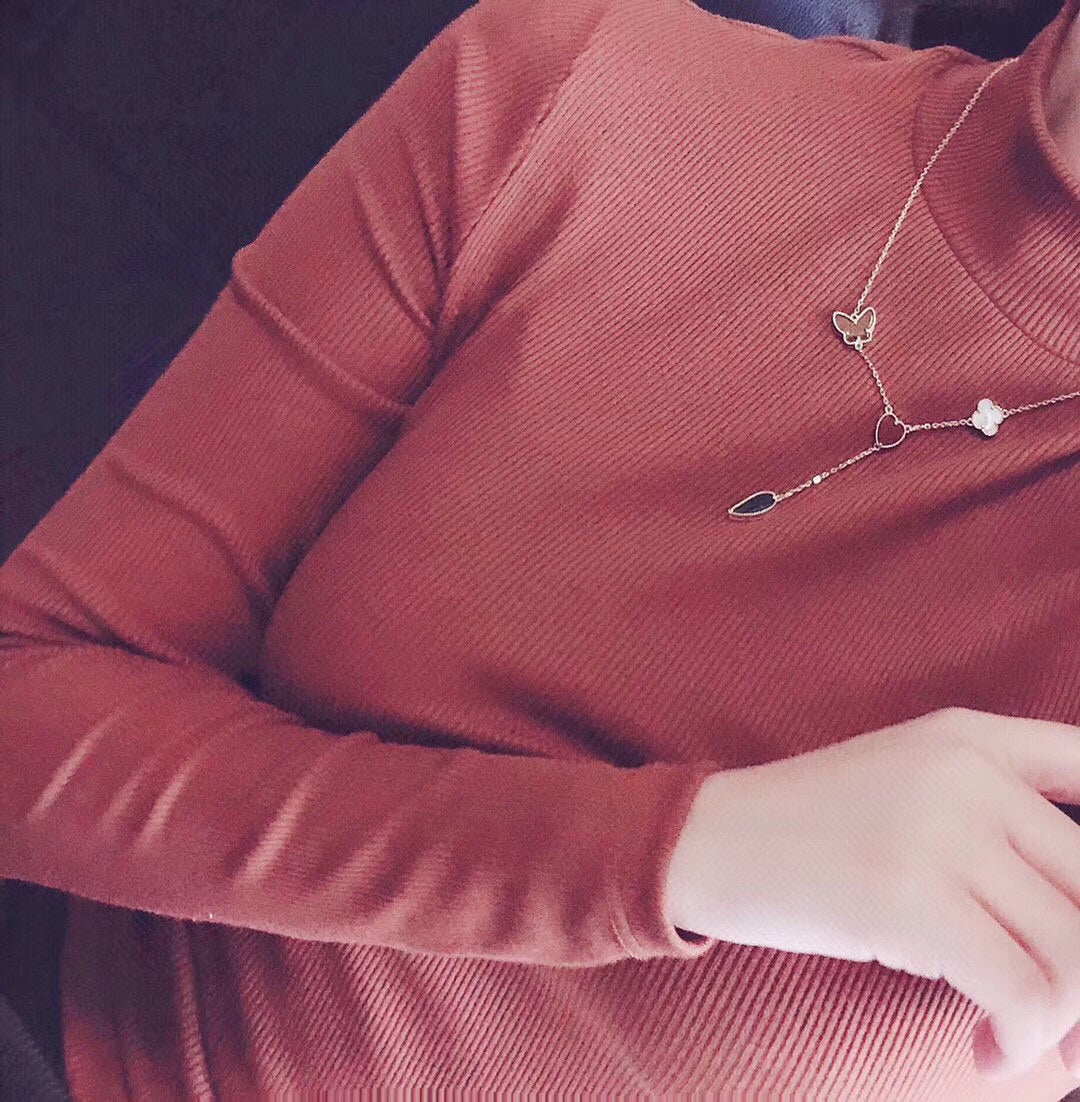 [Mystic]LUCKY SPRING 4 MOTIFS ROSE GOLD NECKLACE