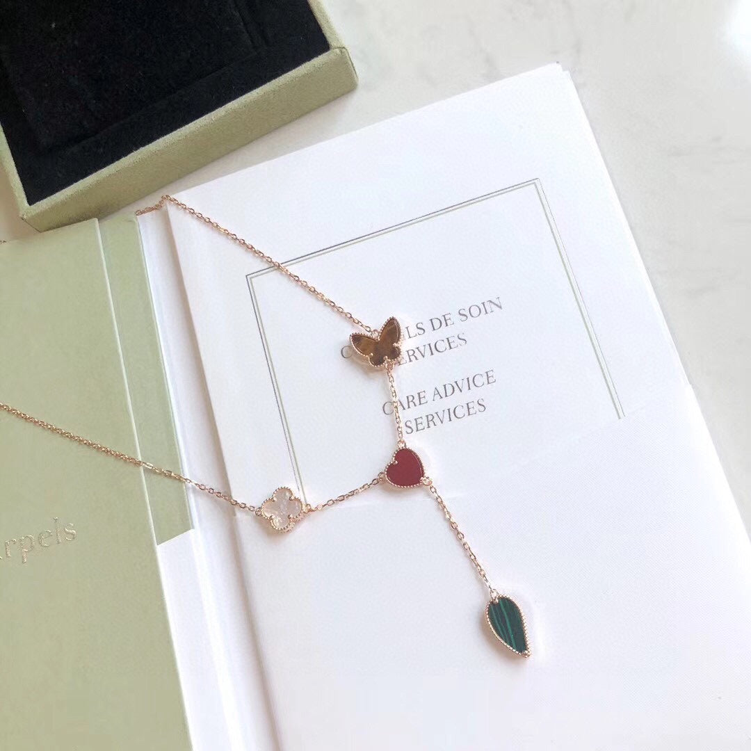 [Mystic]LUCKY SPRING 4 MOTIFS ROSE GOLD NECKLACE