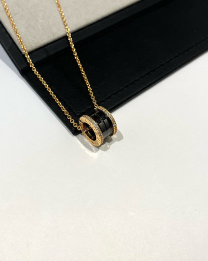 [Mystic]ZERO 1 BLACK CERAMIC DIAMOND PINK GOLD NECKLACE