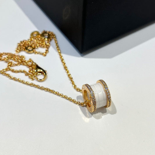 [Mystic]ZERO 1 WHITE CERAMIC DIAMOND PINK GOLD NECKLACE